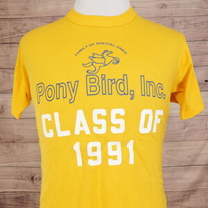 VINTAGE PONY BIRD INC CLASS OF 1991 RUSSELL ATHLETIC USA SINGLE STITCH TSHIRT M